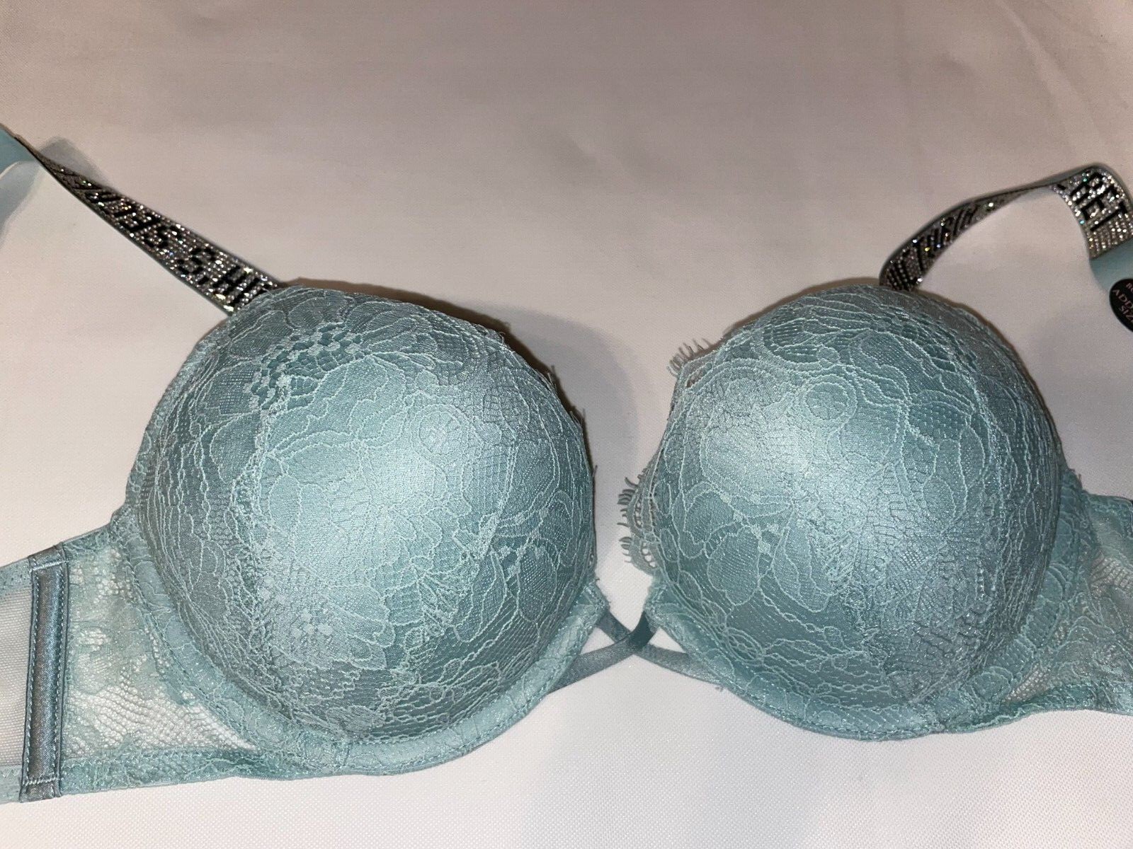 VICTORIA SECRET BOMBSHELL BRA ADD 2 CUP PLUNGE Super Push UP NEW Shine Strap