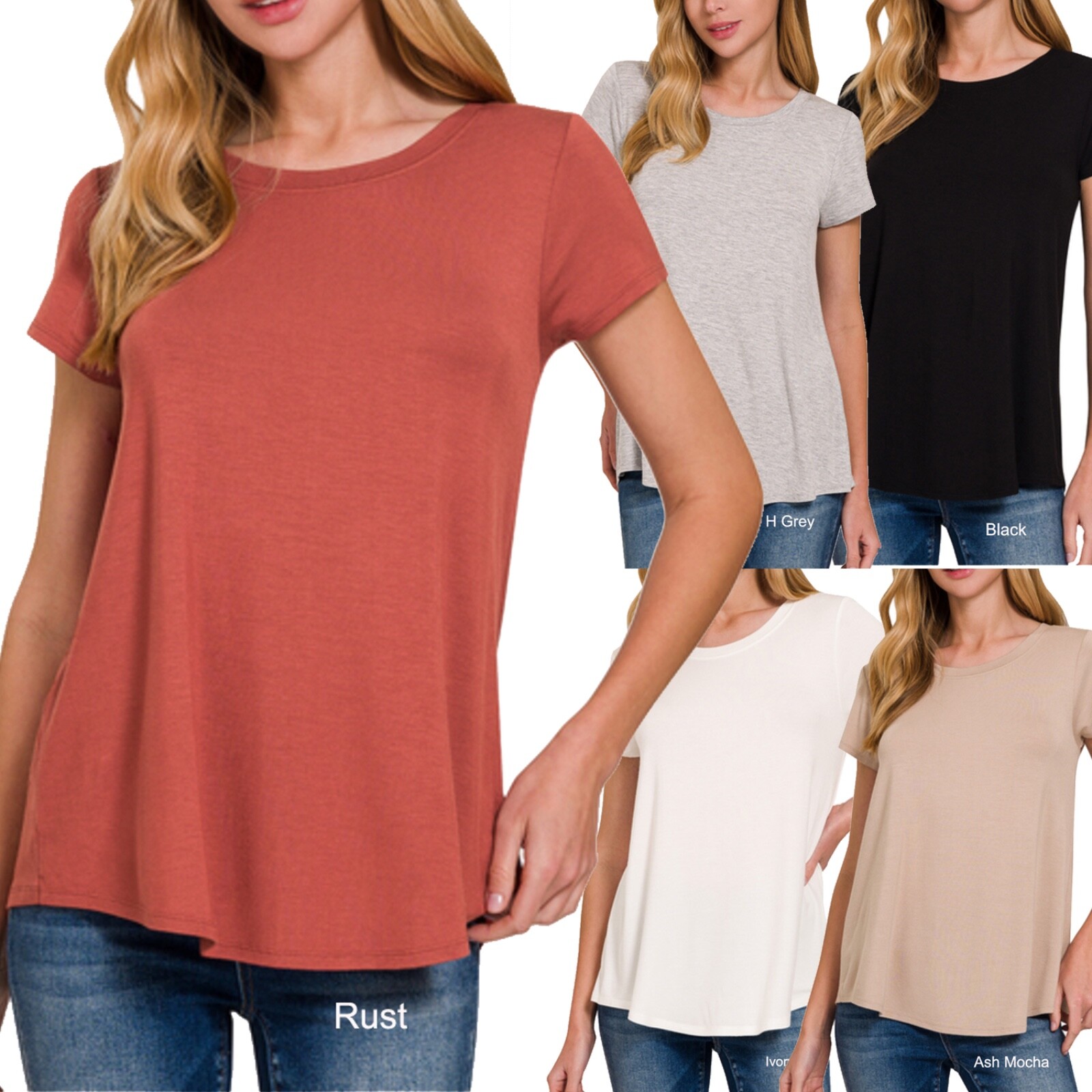 ZENANA 8521 Flowy Round Hem Rayon Short Cap Sleeve Knit Top Tee Essential Shirt