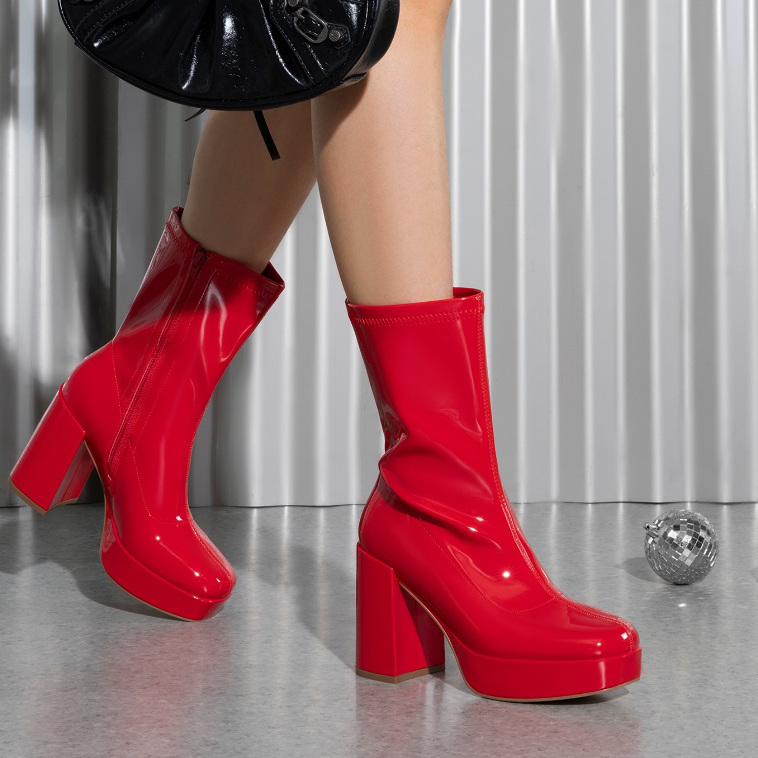 Women Gogo Boots High Chunky Block Heel Square Toe Platform Mid Calf Boots