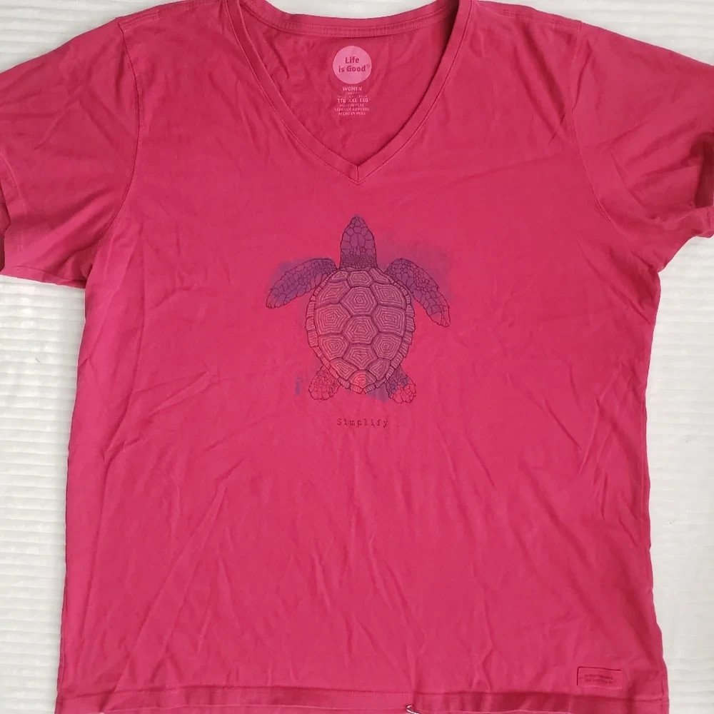 Life is Good Pink T-Shirt with Turtle Design NWOT classic fit XXL
