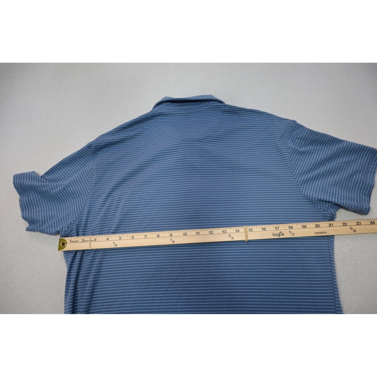 Fish Hippie Co Polo Shirt Mens Medium Blue Striped Pima Cotton Stretch Excellent