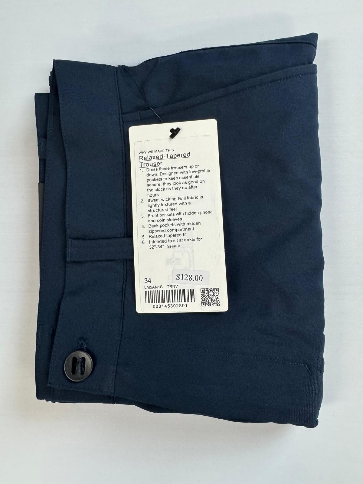 lululemon Relaxed-Tapered Smooth Twill Trouser 27″ True Navy Size 34. LM5AN1S