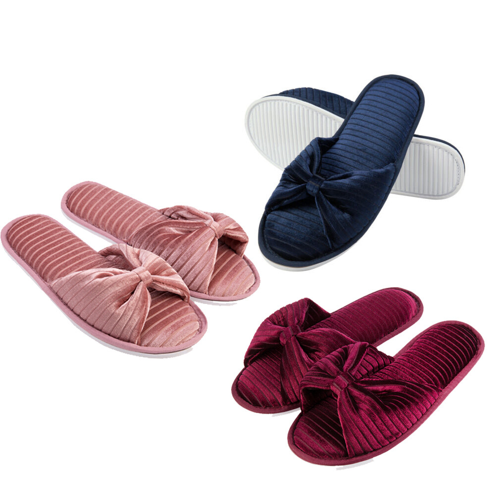Slip-on Open Toe Velet Slippers Memory Foam Sole Women Fashion Spa House Shoes