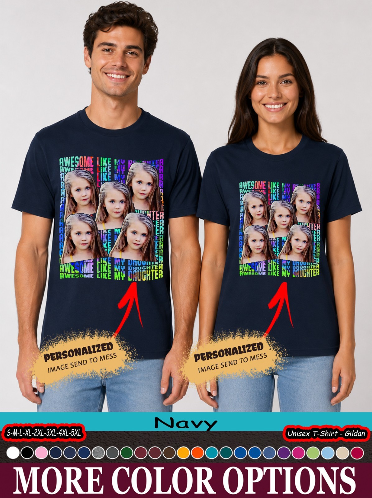 Custom Photo Funny Dad Daughter Shirt, Awesome Like My Daughter Graphic Tee
