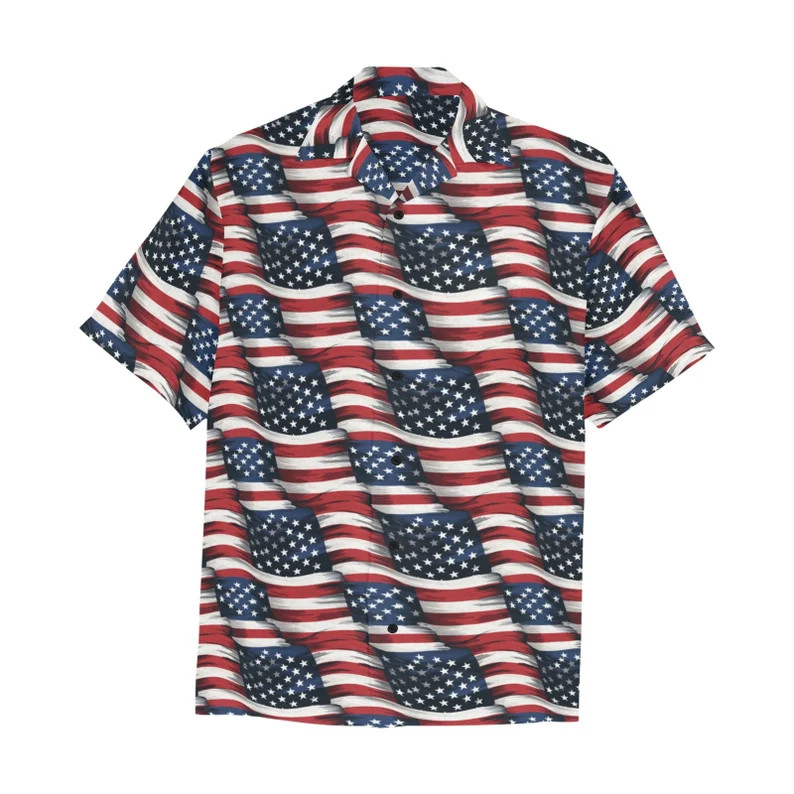 American Flag Hawaiian Shirt Chest Pocket, Fourth 4th Of July USA Patriotic Red