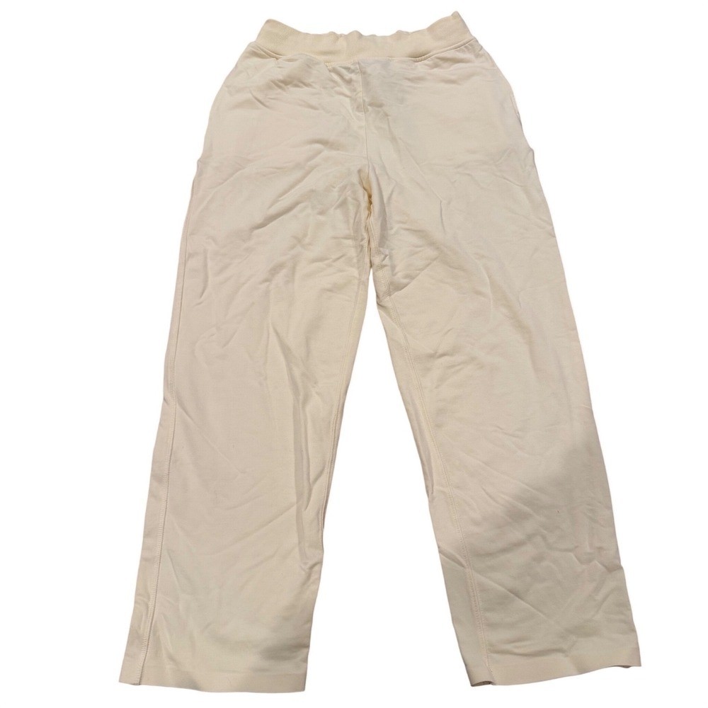 Varley Cream Modal Blend Drawstring Ribbed Waist Straight Leg Lounge Pants S