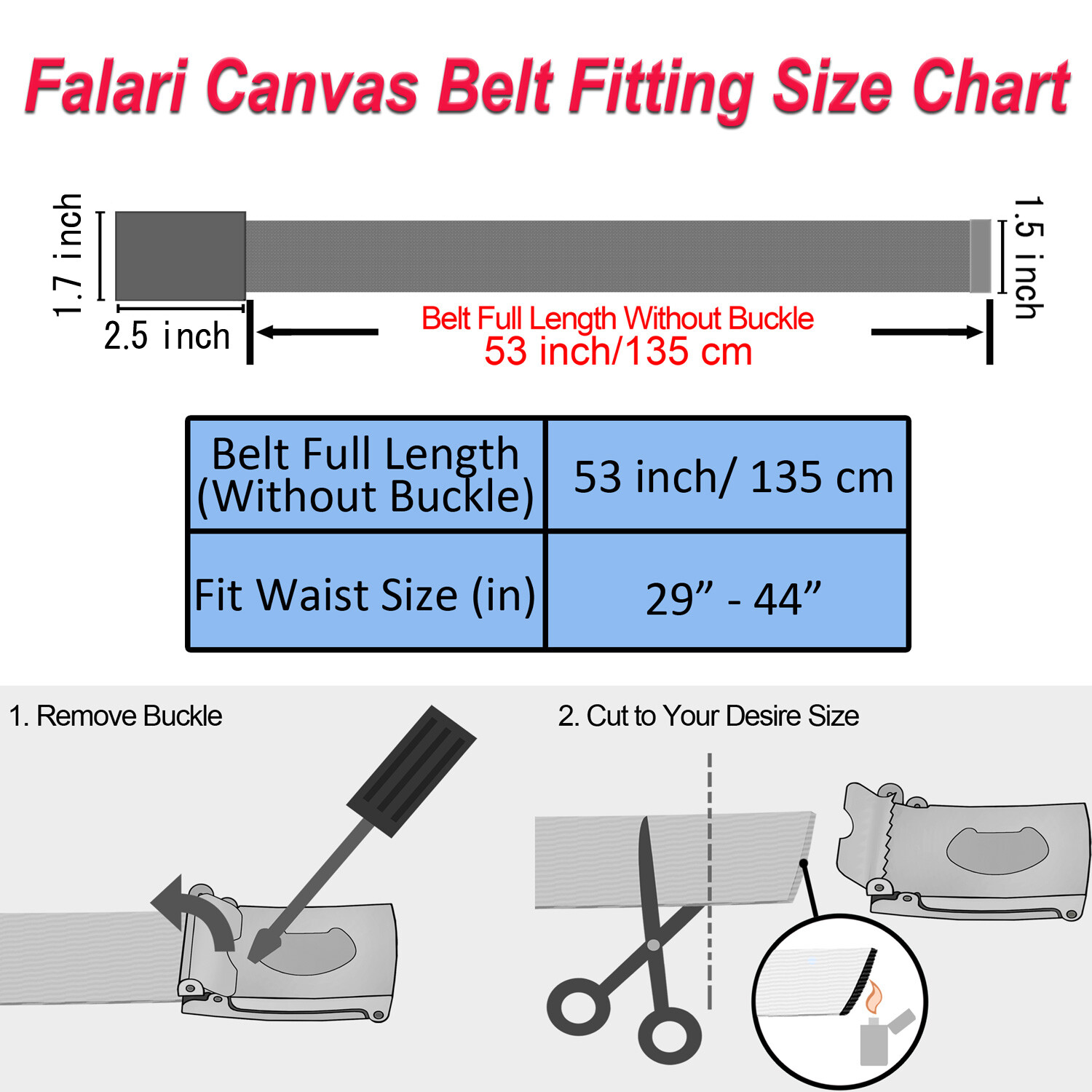 Falari Black Buckle Canvas Web Belt Adjustable Size Cut to Fit Golf Belt