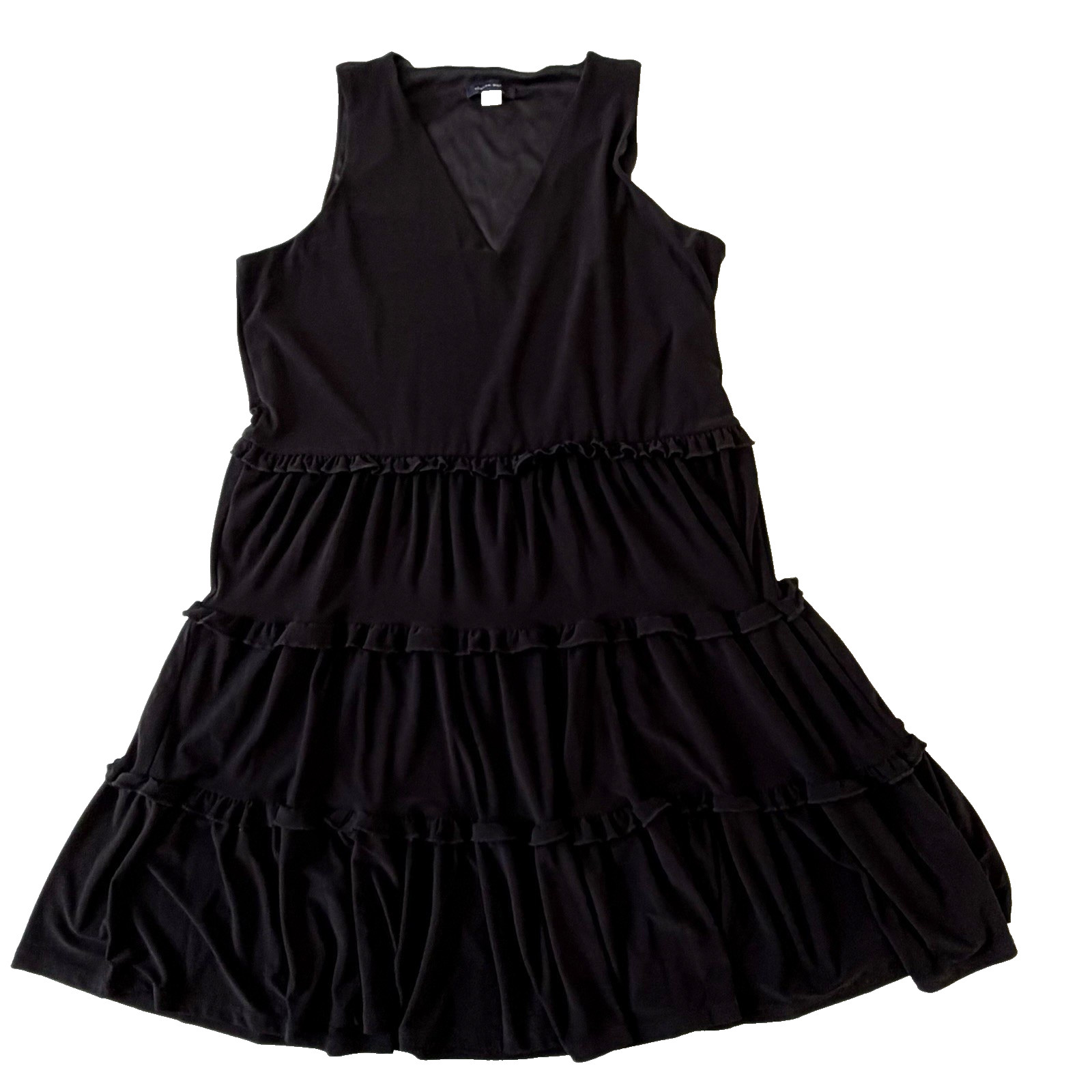 TOMMY HILFIGER Size 8 Dress Black Tiered Ruffles Sleeveless Stretch Knit Capsule