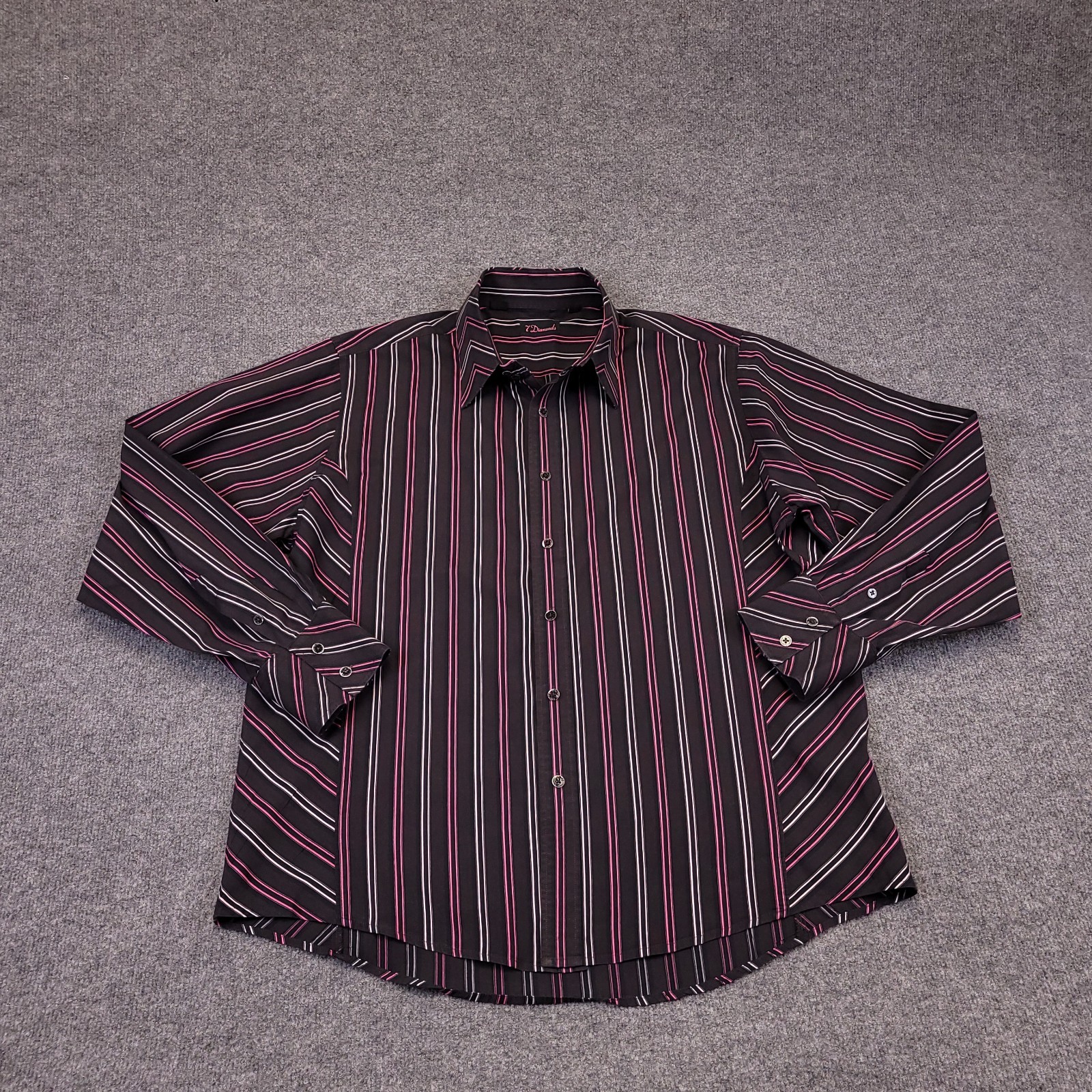 7D 7 Diamonds Shirt Mens 2XL Chocolate Brown Striped Cotton Spread Collar