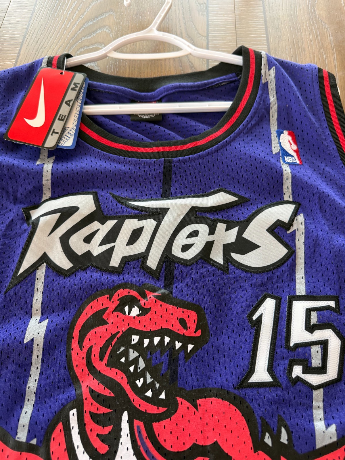 Vtg Nike Toronto Raptors Vince Carter #15 Purple Dinosaur Jersey NBA Team Sz XL