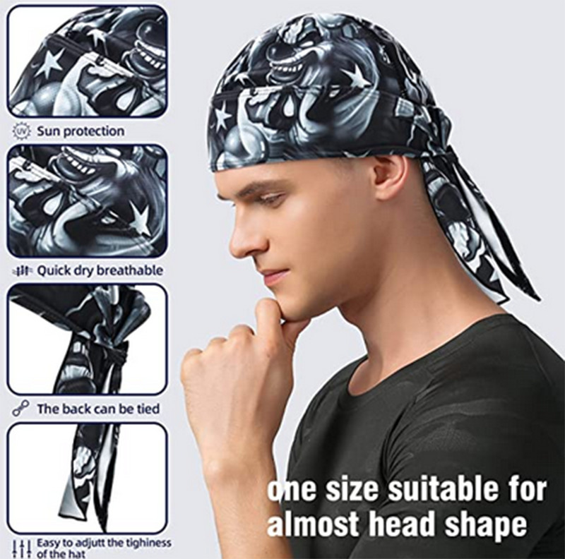 Cooling Motorcycle Wrap Biker Du Do Black Bandana Doo Rag Head Skull Cap Durag