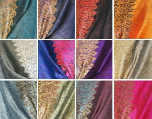 Fashion Border Pattern Thick Pashmina Scarf Shawl Wrap 23 SOLID COLORS