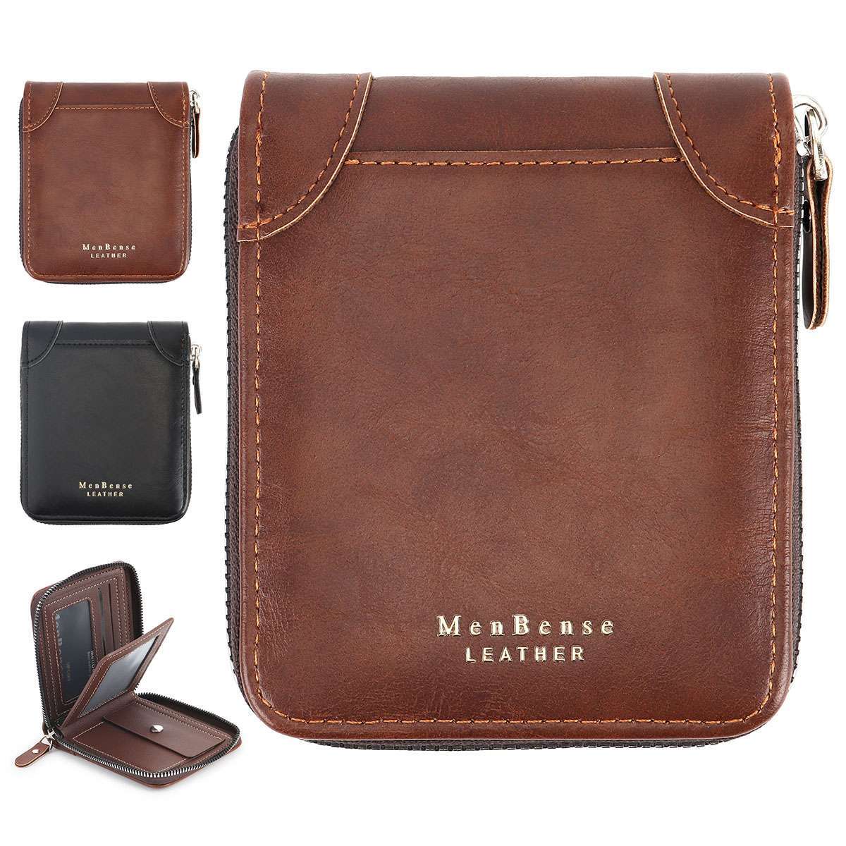 Mens RFID Blocking Leather Wallet Credit Card ID Holder Zipper Purse Waterproof