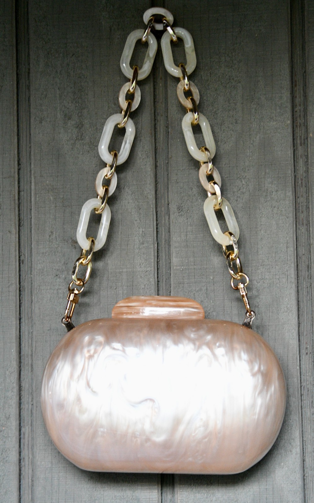 Acrylic Clutch Marble Evening Bag Peachy Beige Color
