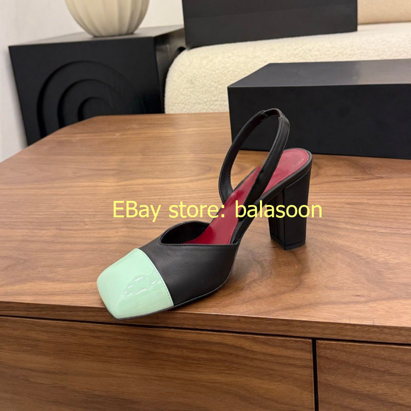 Retro Color Matching Square-Headed High-Heeled Sandals Baotou Thick-Heeled 35-41