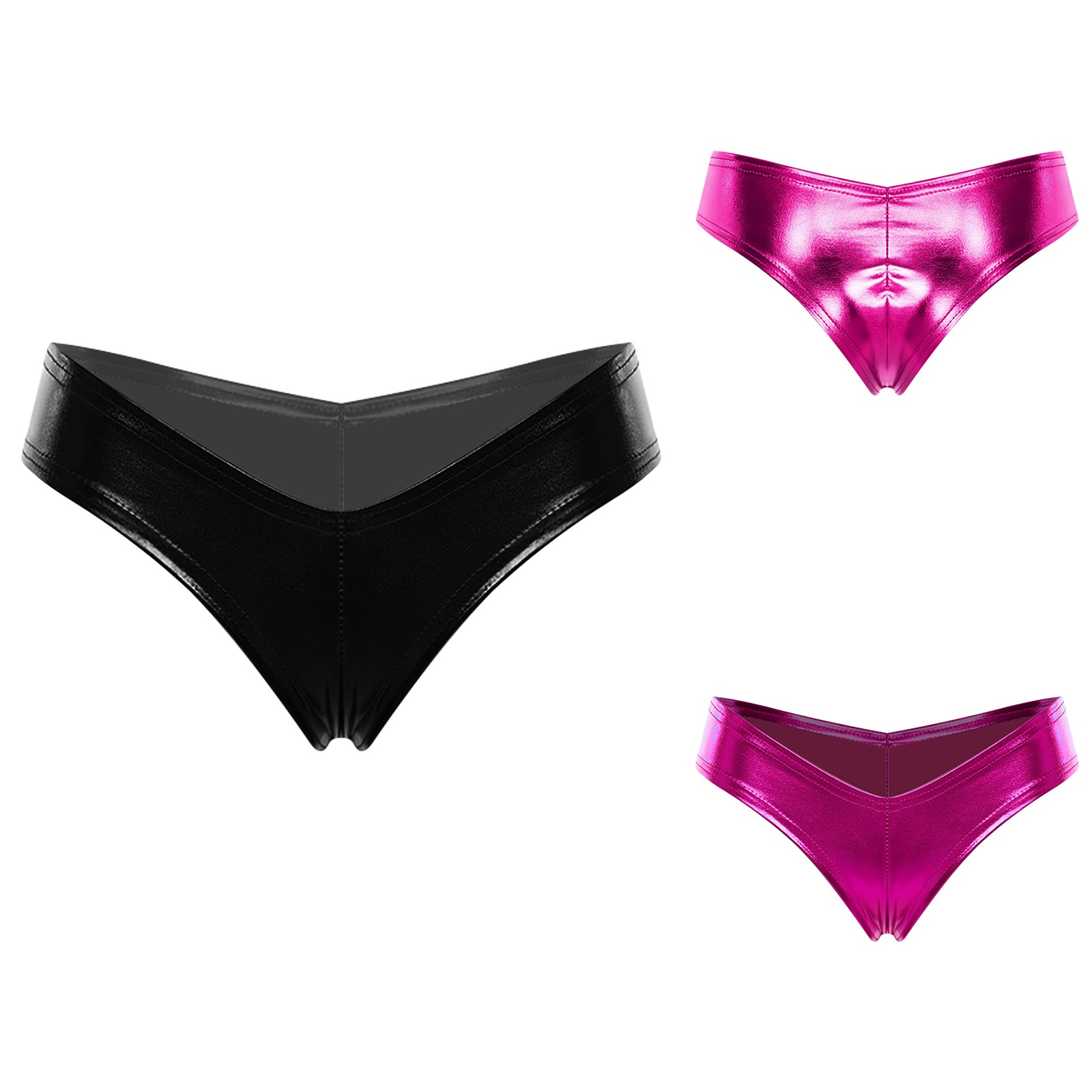 Women’s Faux Leather Shiny Metallic Bikini Panties Cheeky Knickers Mini Swimwear
