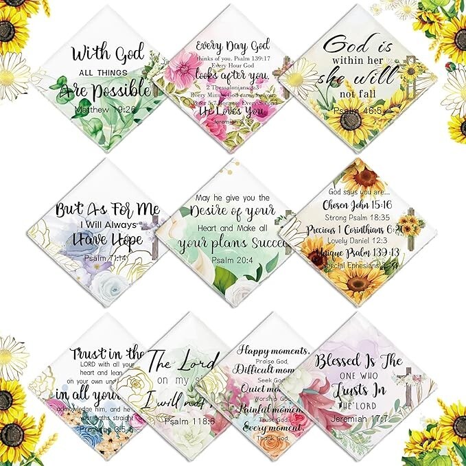 10 Pcs Christian Handkerchiefs for Women Inspirational Bible Verse Gift for C…