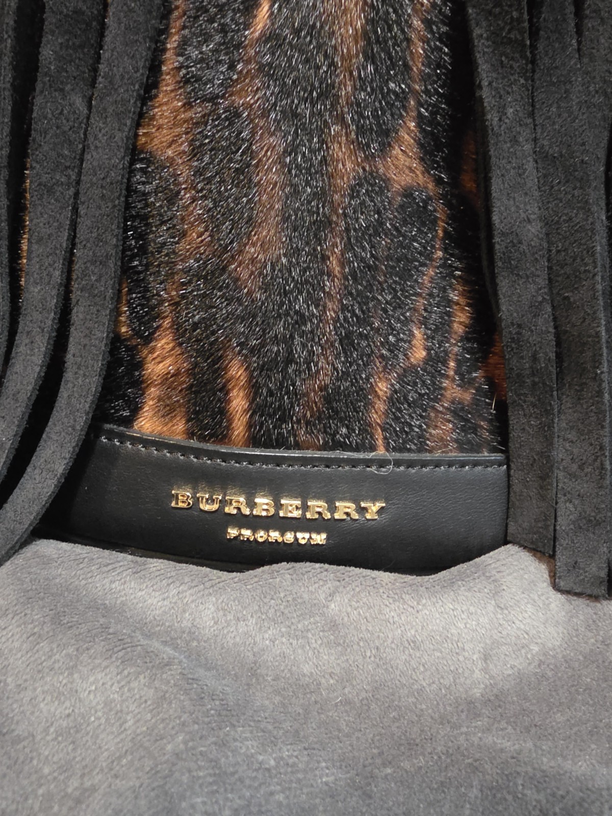 Burberry Women’s Animal Print Fringe Top Handle Bag w/ Pouch Magnetic Closure