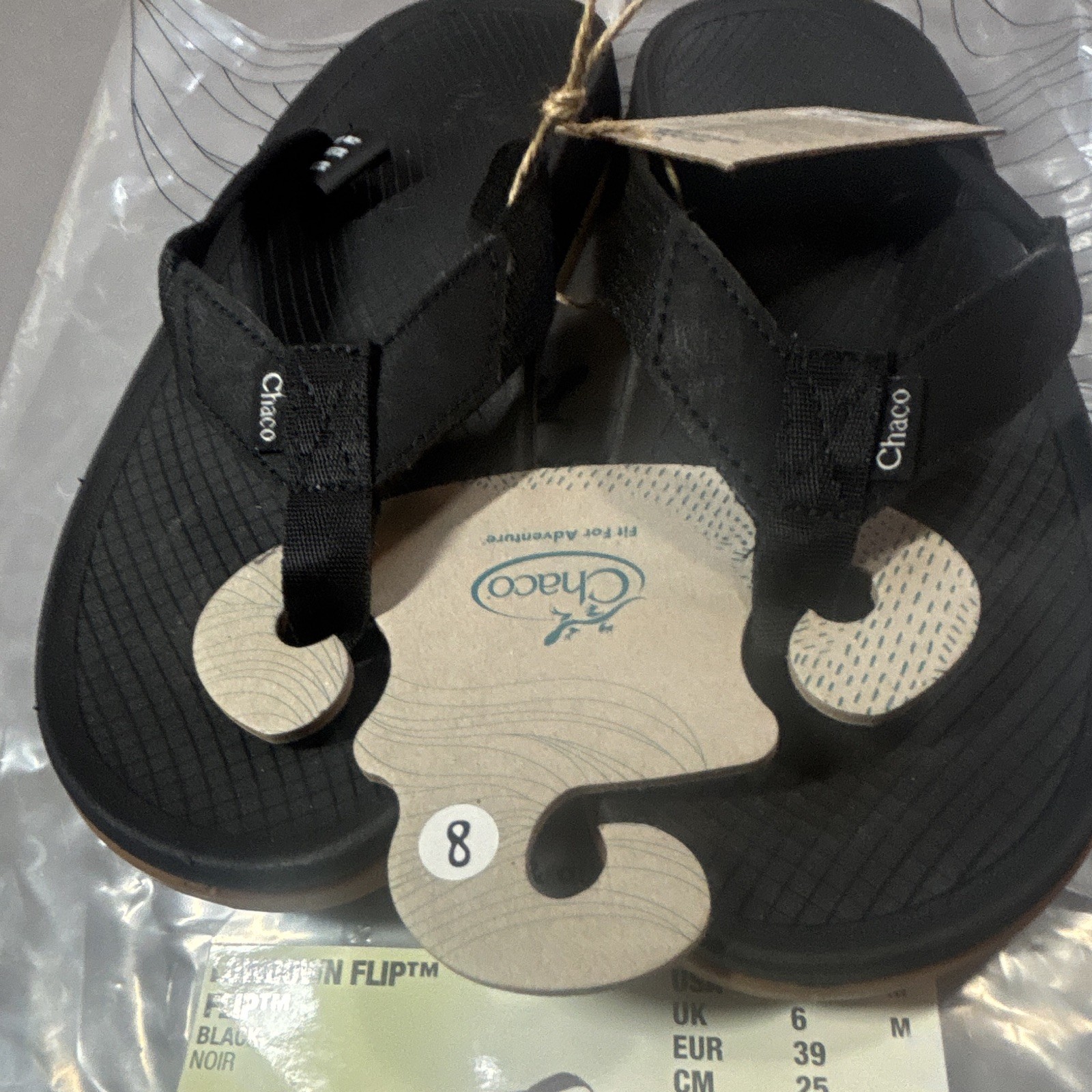 Chaco NWT Lowdown Flip Sandal Black Slip-On Synthetic US 8 EU39 UK6 JCH108132
