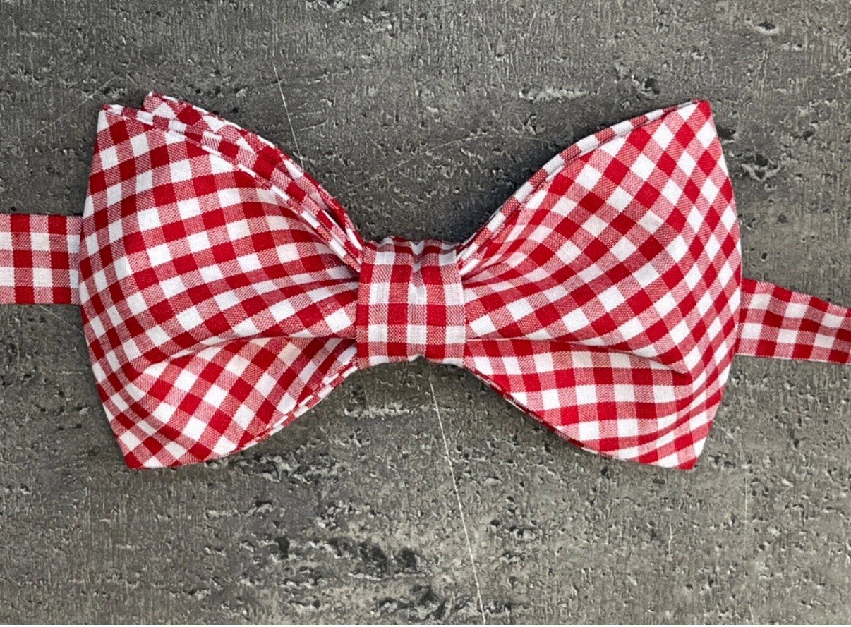 NEW Custom Mens Gingham Bow Tie Pre-tied Adjustable Gift 4 Him Red/White Check