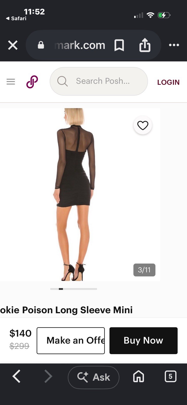 Nookie Poison Black Mesh Mock Neck Ruched Sheer Stretch Mini Dress Size M