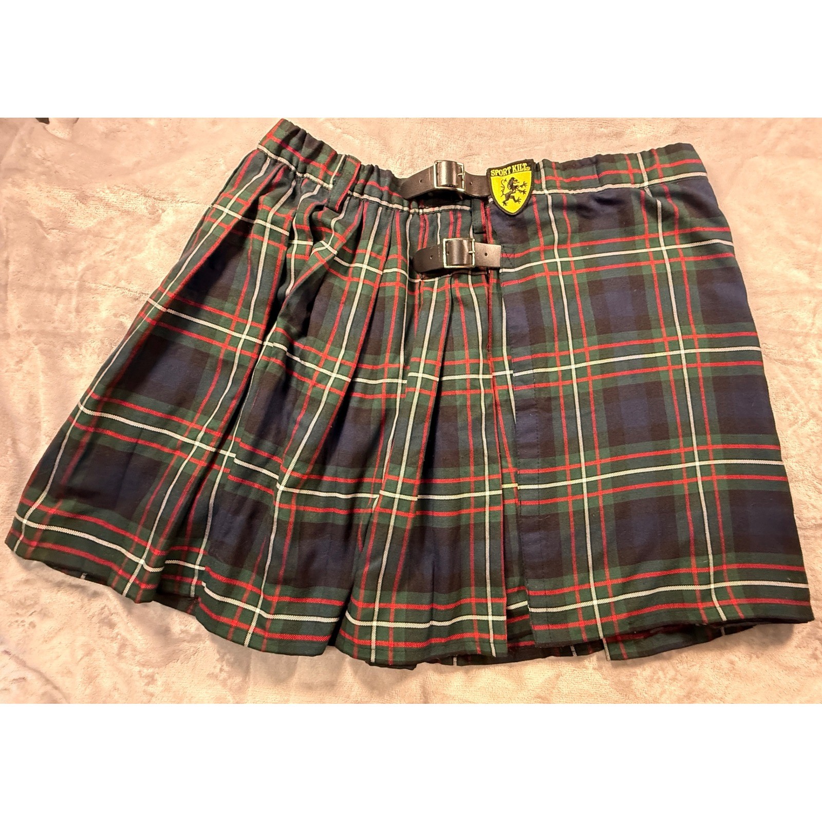 Sport Kilt Mens XXL Green Plaid Highland Games Kilt with Leather Buckles