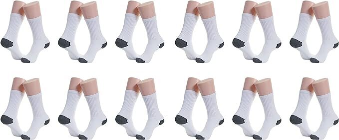 6-12 Pairs Men’s White Work Sports Athletic Crew Socks Cotton Size 9-11 & 10-13