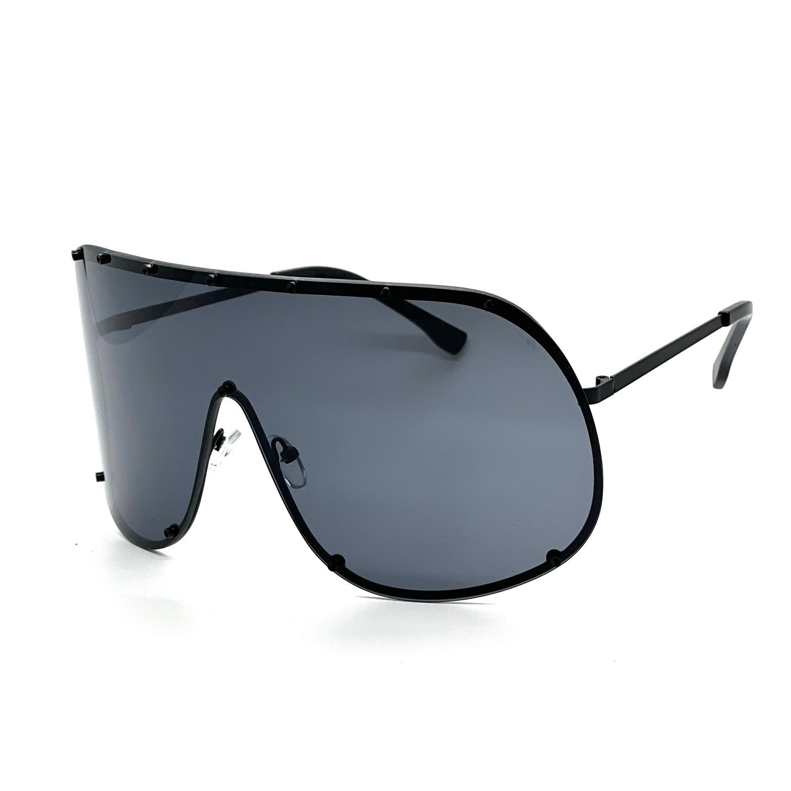 Oversized Shield Sunglasses Rivet Detail Trendy Fashion Statement Visor Shades
