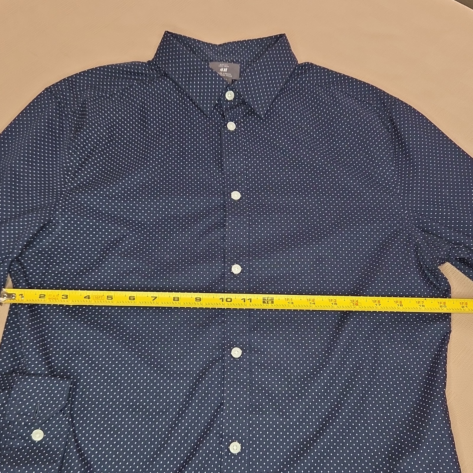 H&M Slim Fit Easy Iron Blue/White Polka Dot Dress Shirt L 32/33