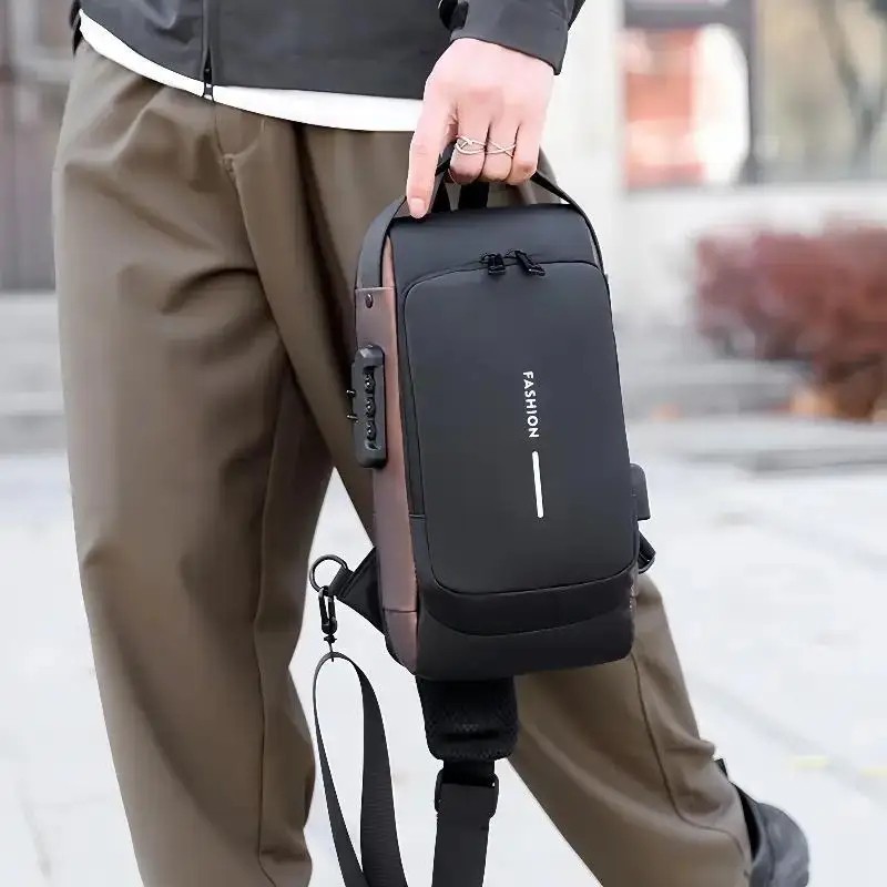 Men Anti Theft Chest Bag USB Charging Crossbody Sling Shoulder Travel Pack
