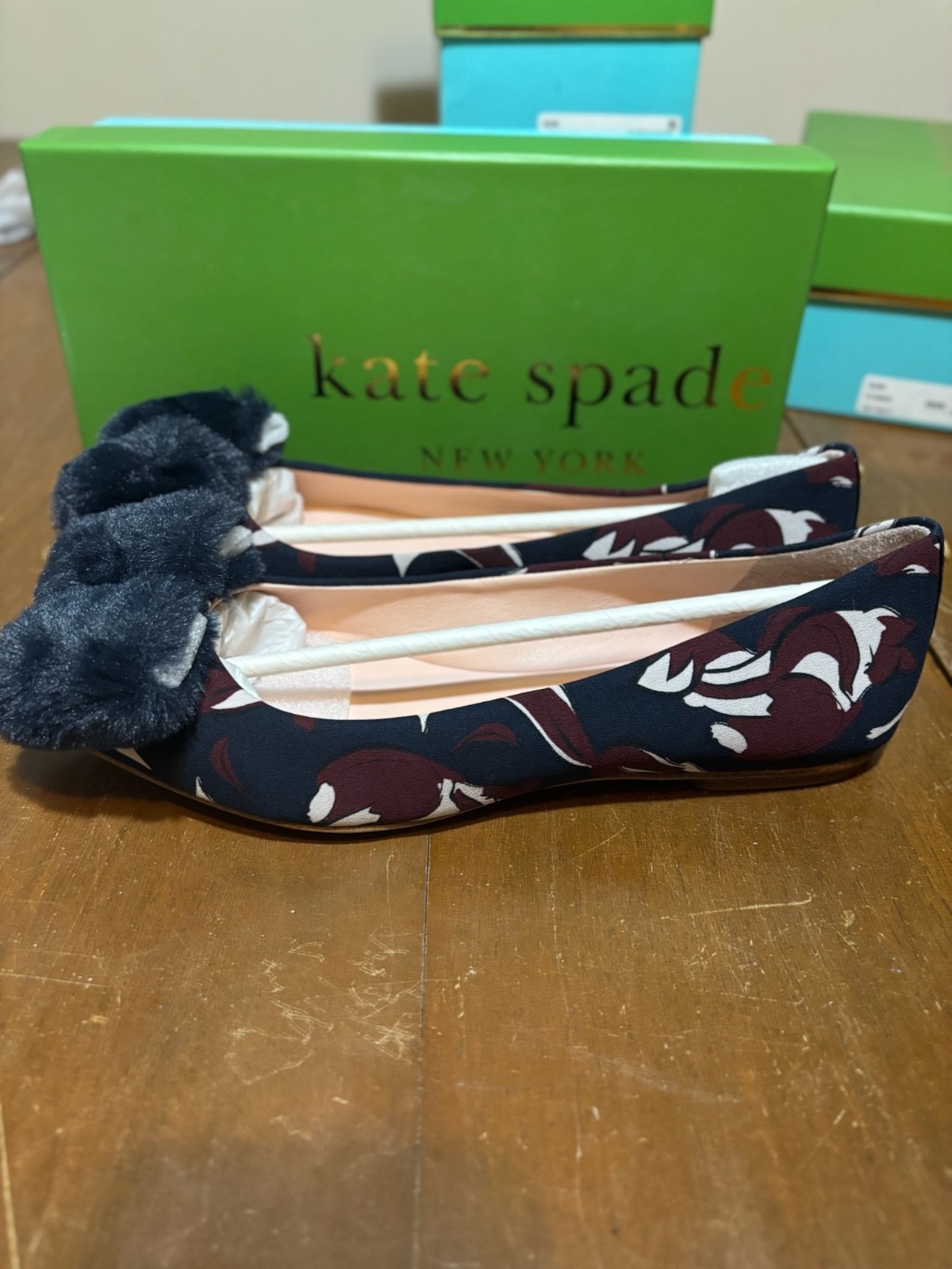 Kate Spade New York Elen Fox Glen Fabric Flats with Bow Navy Women Size 8,8.5,9