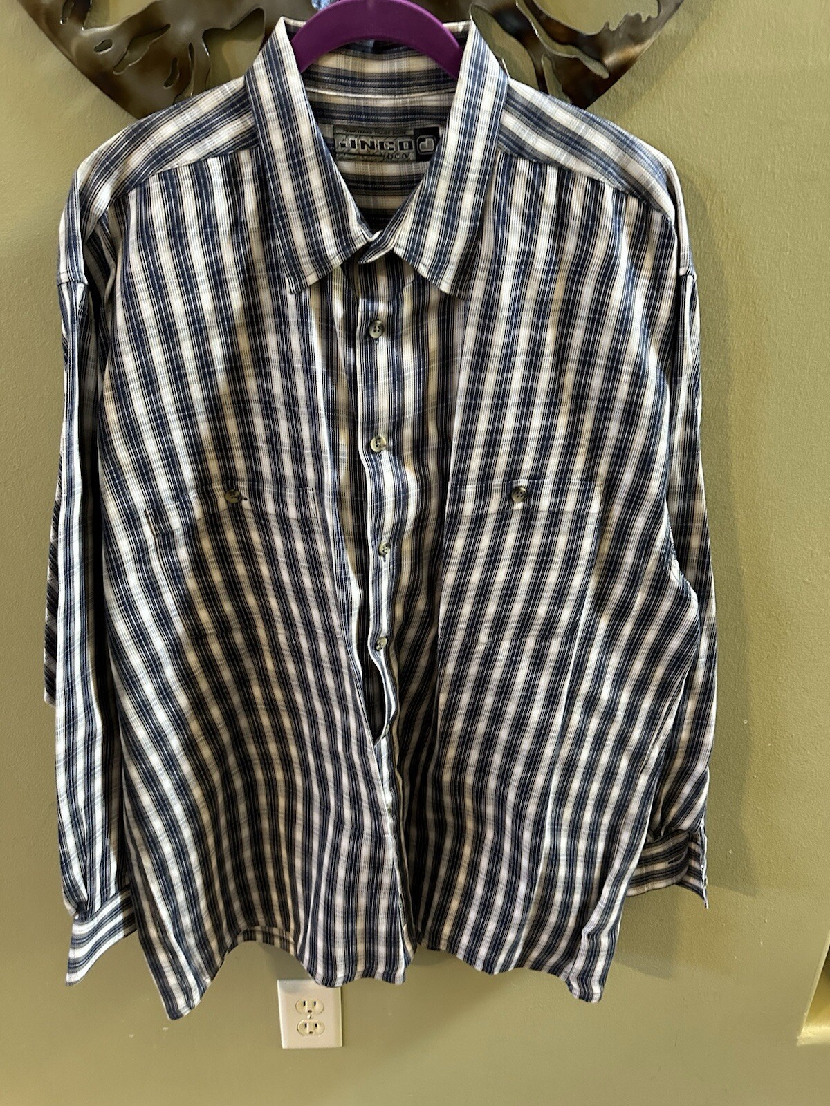 JNCO Men’s Button Up Shirt Blue Beige White Plaid XL Vintage Baggy Y2K Street