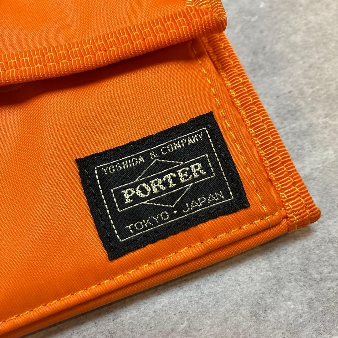 Porter Capsule Bifold Wallet Orange Leather Used with Wear