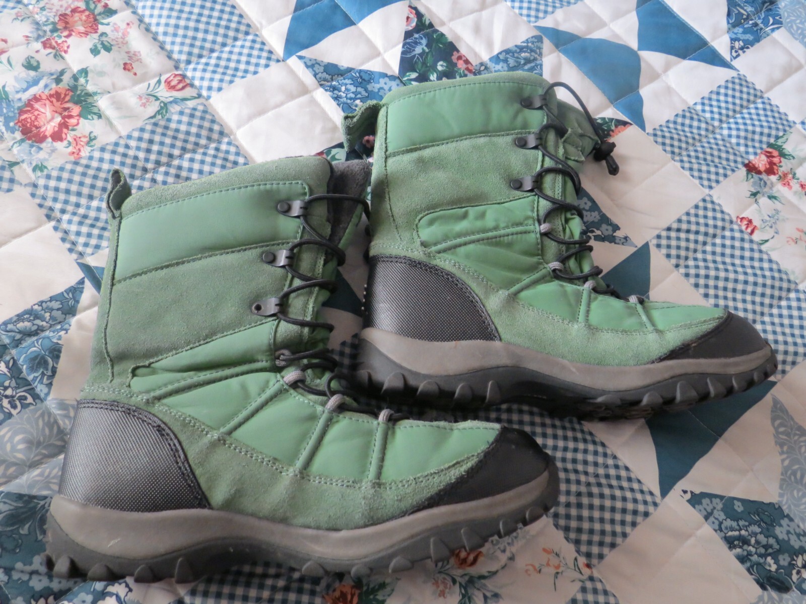 Lands End Rain/Snow Boots 30525 Green Pullup Round Toe Mid Calf Size 6 M