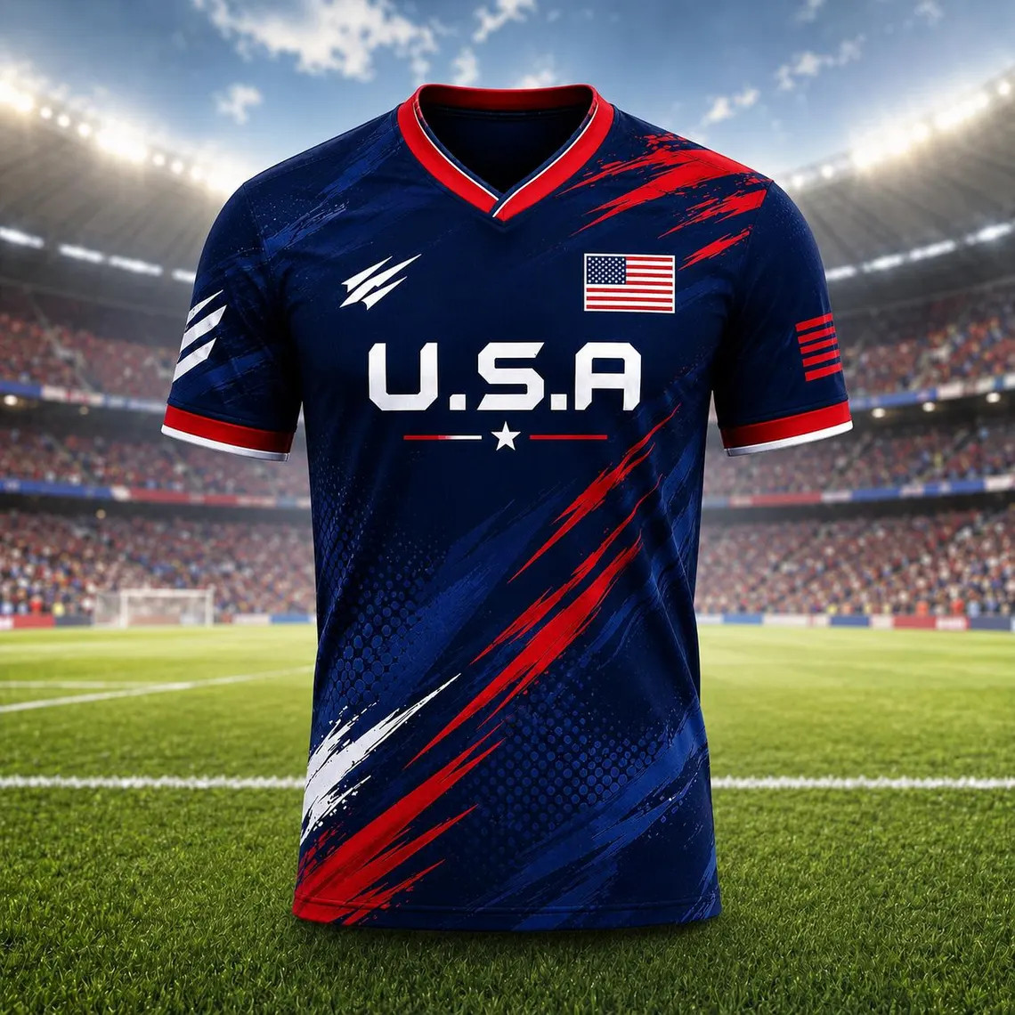 Patriotic USA Soccer Jersey Red White Blue Custom Name Number Sports Shirt Style