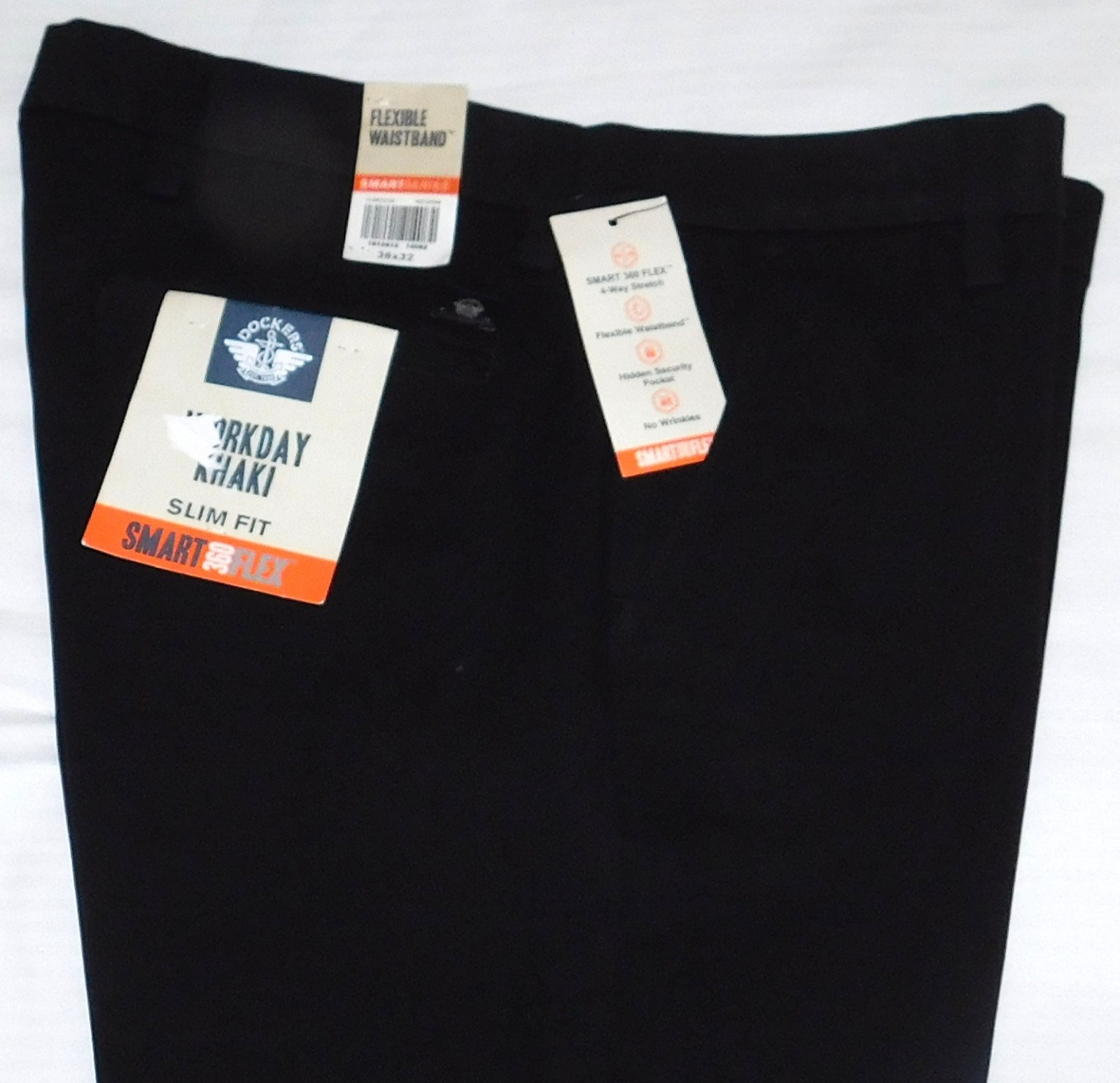 DOCKERS Workday Khaki Slim Fit Pants 360 4 Way Stretch Flexible Waistband Black