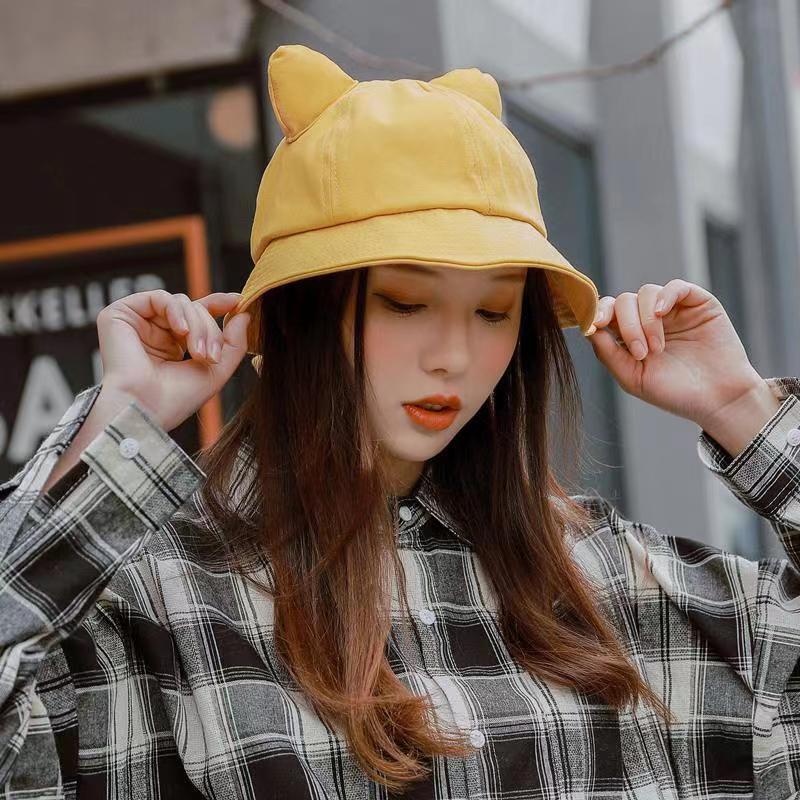 Summer and Spring Women Lovely Cat Ears Small Tail Bucket Hat Girl Fisherman Cap