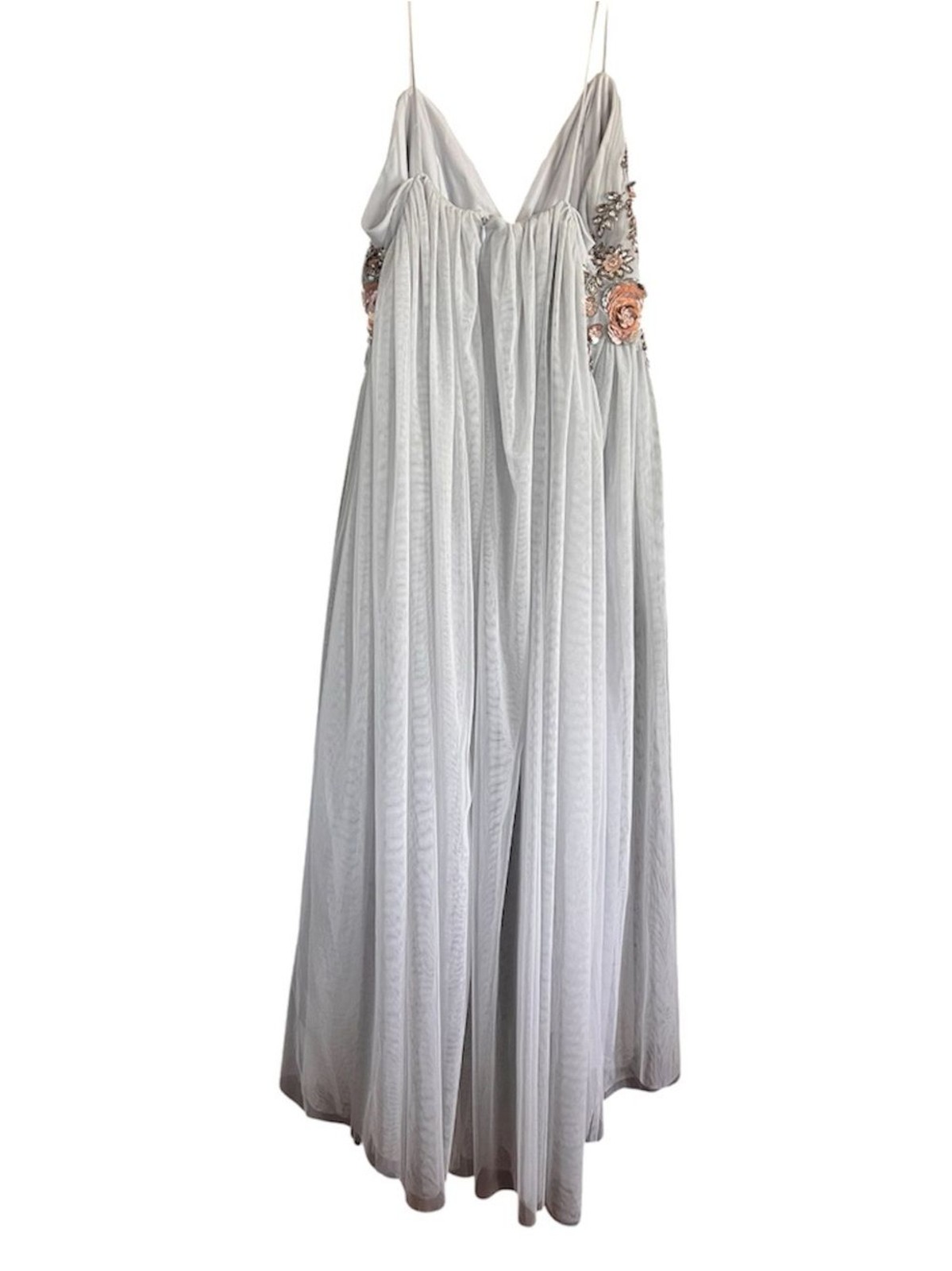 BHLDN Anthropologie Nymph Dress Beaded Tulle Gray size 12