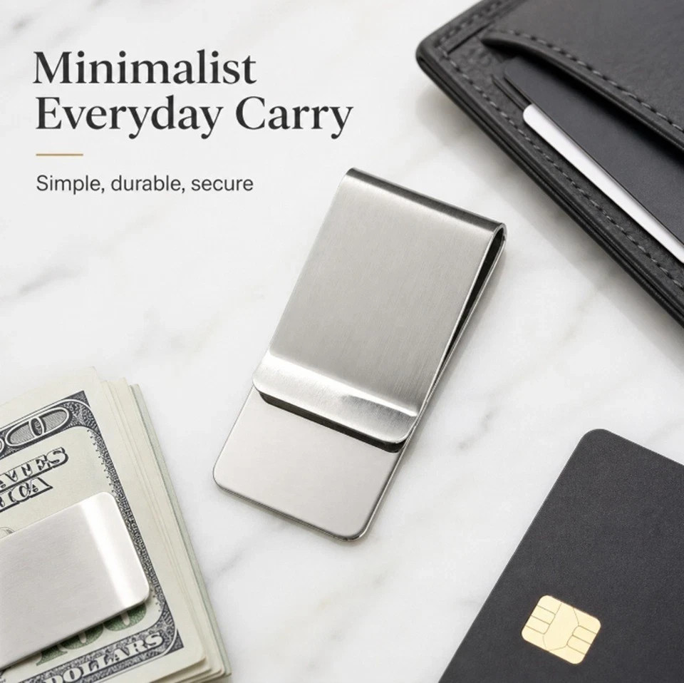 2 Pack Stainless Steel Money Clip Slim Silver Cash Holder Pocket Bill Clip