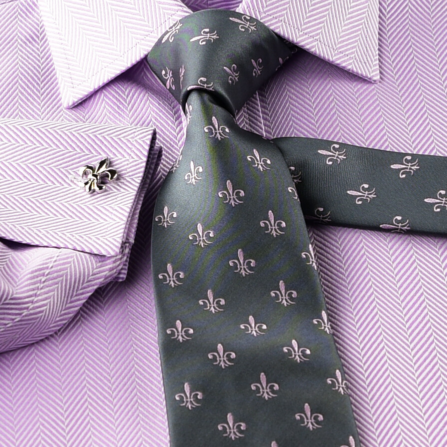 Purple Herringbone Twill Formal Business Dress Shirt Pink Check Sexy Boss Design