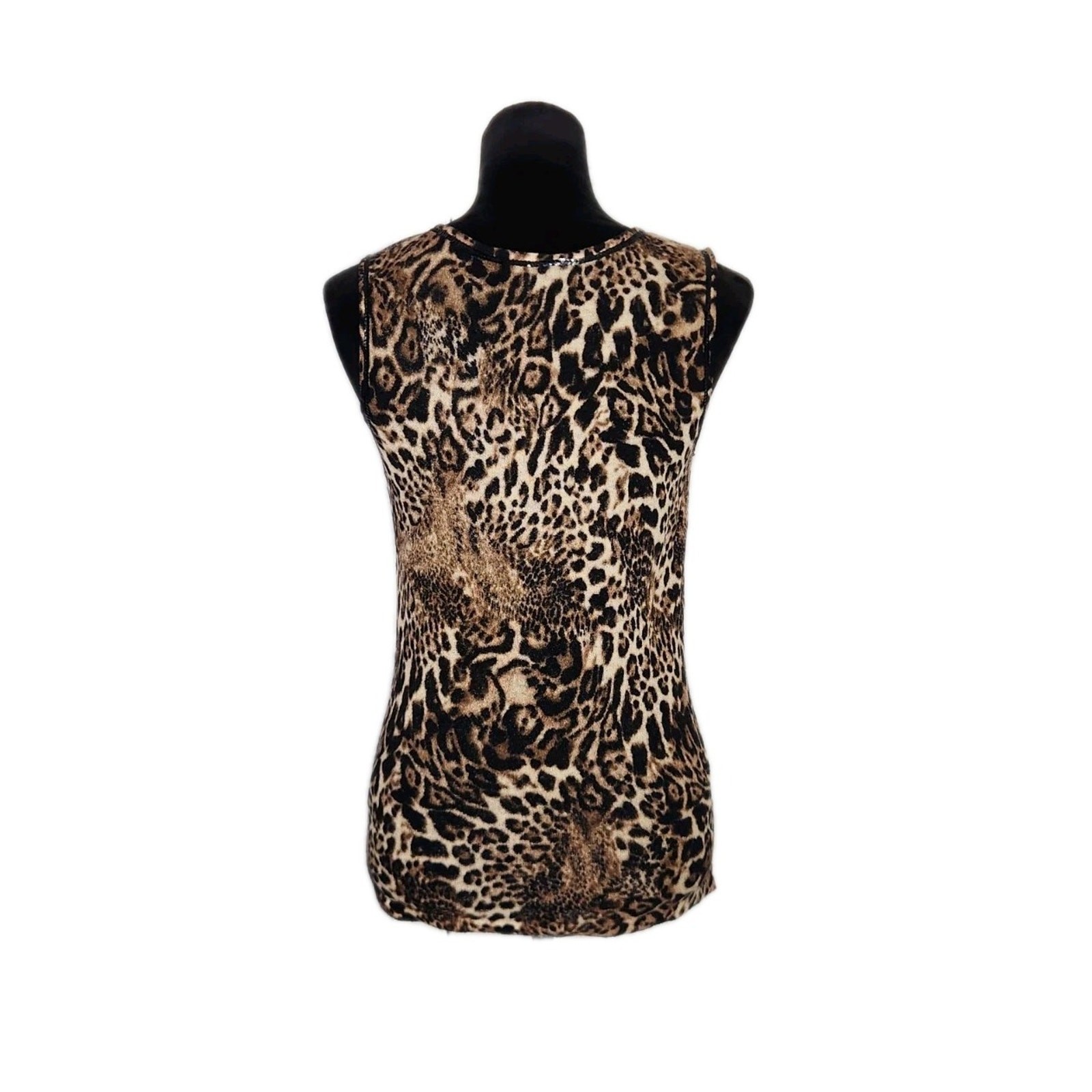 Lafayette 148 Sleeveless Leopard Print Knit Merino Blend Sequins Top Size M