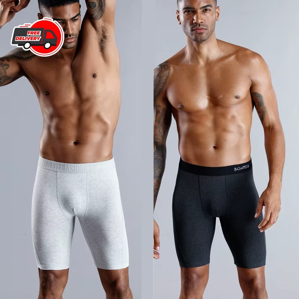 Men’s Long Leg Cotton Boxer Shorts Soft Stretch Breathable Premium Underwear