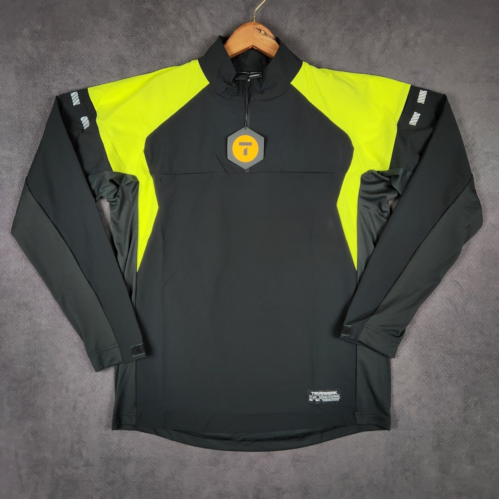 Truewerk Moto Jersey 1/4 Zip Mens Large Black Hi-Vis Yellow Reflective NEW