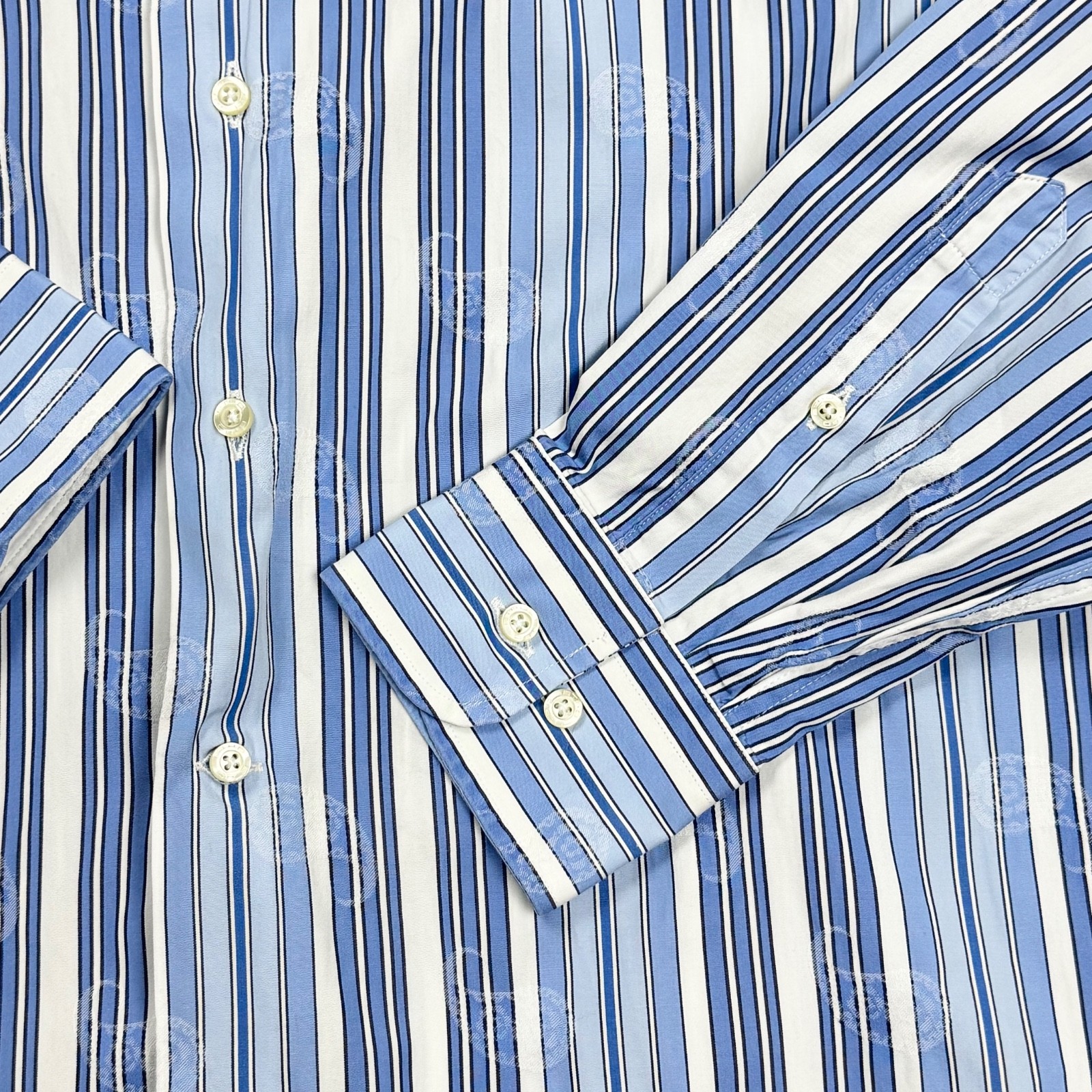 ETRO Milano Men’s Slim Fit Striped Paisley White Blue Cotton Dress Shirt 42