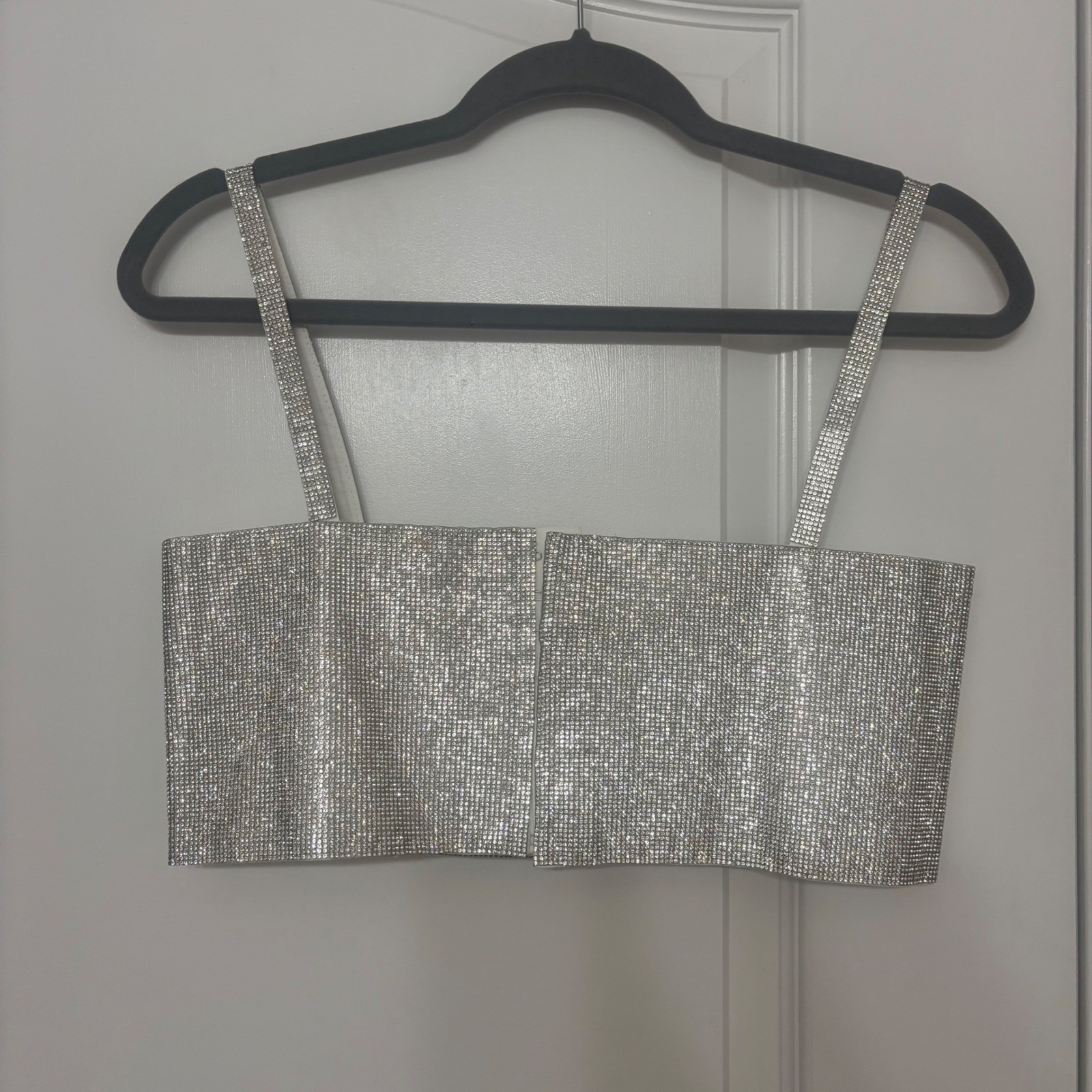 12th Tribe Silver Rhinestone Crystal Sparkly Crop Top Bralette Festival Season