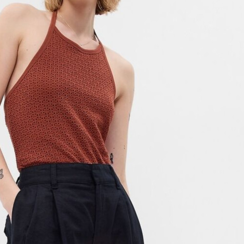 Gap Crochet Halter Top Fully Lined Woman’s Size X-Large Tall Brown NWT..