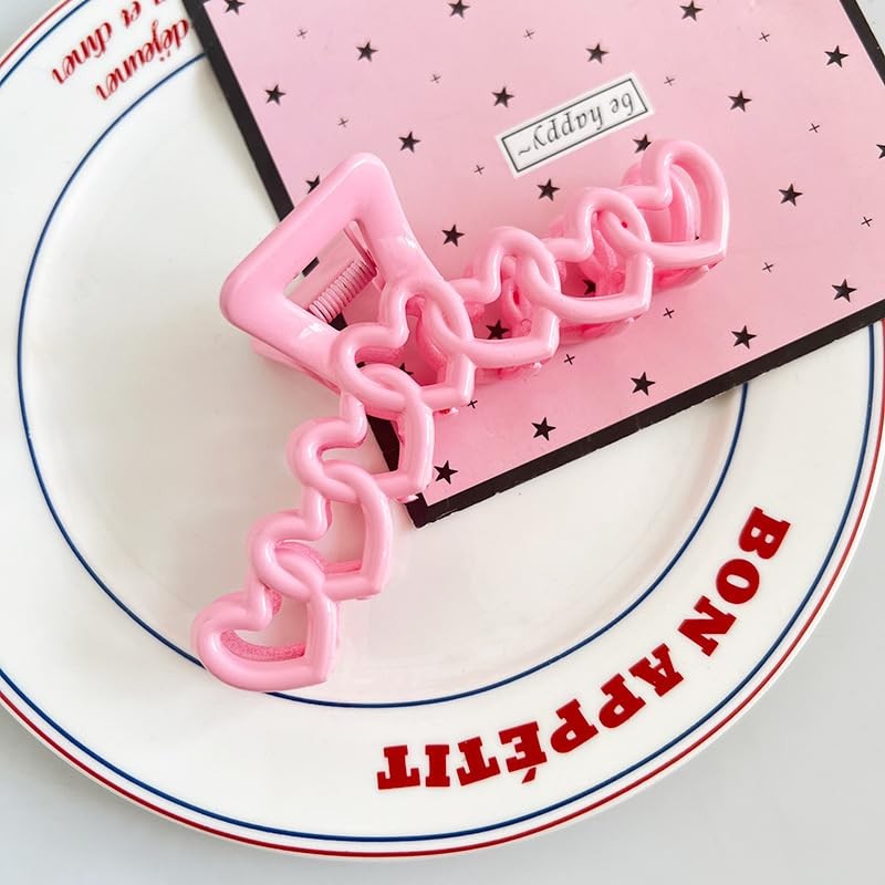 1 PCS Light Pink Heart Hair Claw Clip, Thick Hair, Valentines, Accessories