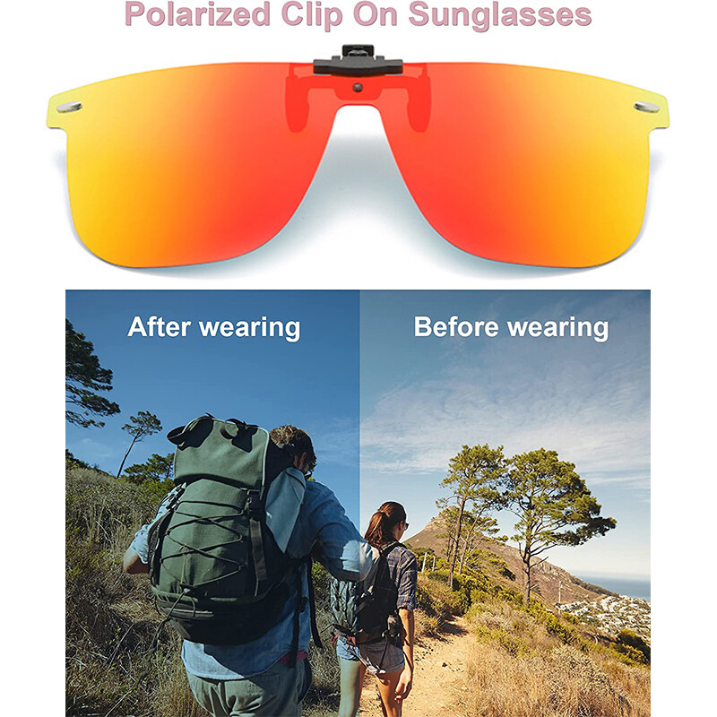 Polarized Clip-on Sunglasses Metal Clip Rimless Lens Over Prescription Glasses