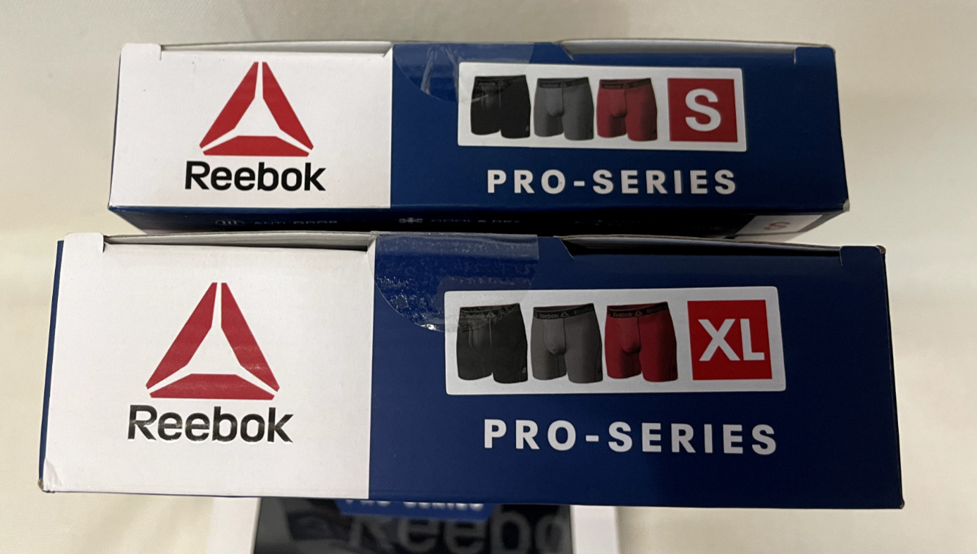 REEBOK Men’s 3-Pack Pro Series Performance Boxer Briefs 6” Inseam, Size: S, XL