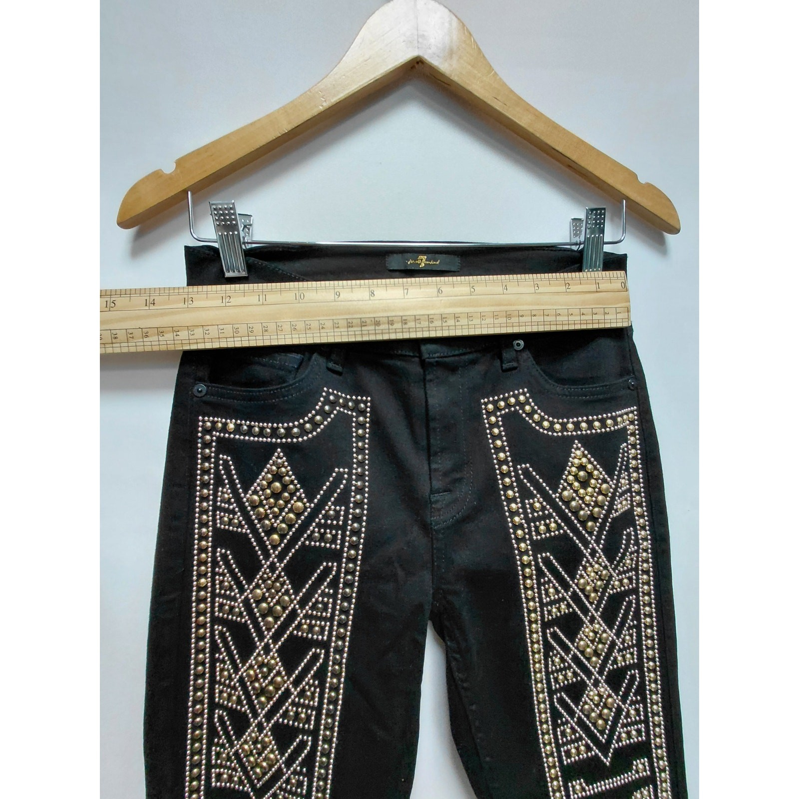 for all mankind Embellished Black Skinny Jeans Mid (10-12 in) Slim Women